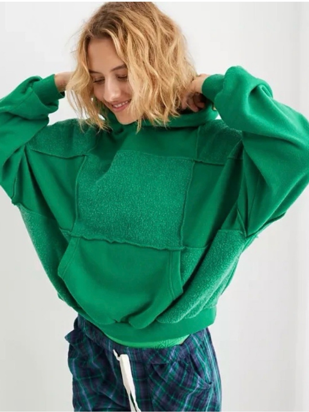 Aerie sherpa patchwork hoodie green size XS Kelly green